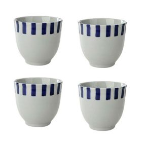 4Pcs Japanese Style Blue Short Stripe Ceramic Teacups Small Straight Wine Glass 150ML