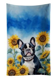 French Bulldog in Sunflowers Kitchen Towel Dish Cloths Guest Hand Towel Decorative Bathroom Towel for Face,Tea, Dishcloth, Kitchen and Bath