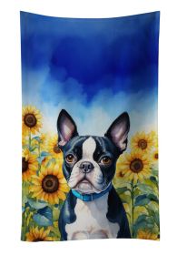 Boston Terrier in Sunflowers Kitchen Towel Dish Cloths Guest Hand Towel Decorative Bathroom Towel for Face,Tea, Dishcloth, Kitchen and Bath