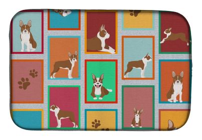 Lots of Red Boston Terrier Dish Drying Mat Absorbent Dish Drying Mat Pad for Kitchen Counter Dish Drainer Mat for Countertop, 14 x 21", Multicolo