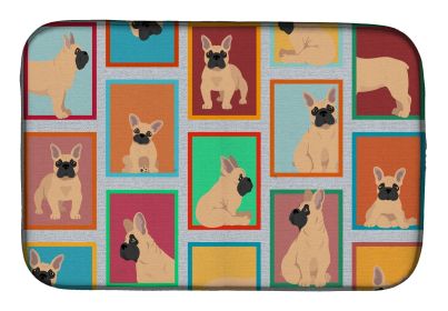 Lots of Fawn French Bulldog Dish Drying Mat Absorbent Dish Drying Mat Pad for Kitchen Counter Dish Drainer Mat for Countertop, 14 x 21", Multicol