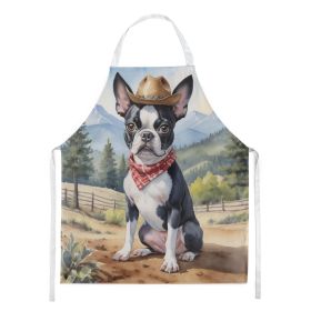 Boston Terrier Cowboy Welcome Apron Cooking Kitchen Server Baking Crafts Gardening for Adult Women Men, Unisex, Large, Multicolor