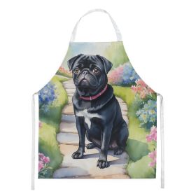 Black Pug Spring Path Apron Cooking Kitchen Server Baking Crafts Gardening for Adult Women Men, Unisex, Large, Multicolor