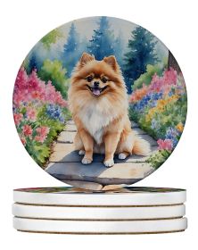 Pomeranian Spring Path Large Sandstone Coasters Pack of 4 Absorbent Round Coasters Decor Gifts for Men or Women, 4 in, Multicolor
