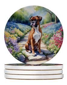 Boxer Spring Path Large Sandstone Coasters Pack of 4 Absorbent Round Coasters Decor Gifts for Men or Women, 4 in, Multicolor