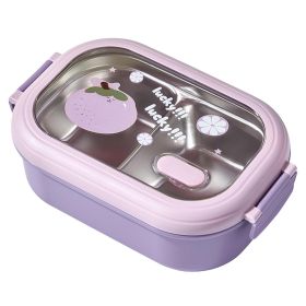 Bento Lunch Box Portable Safe Leakproof Divided Stainless Steel Thermal Lunch Box for Students School Office Purple (Color: Purple)
