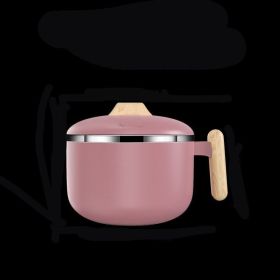 1pc 304 Stainless Steel Instant Noodle Bowl; Large Capacity Instant Noodle Bowl With Lid; Dual-purpose Anti-scalding Portable Tableware; Student (Color: Instant Noodle Bowl With Imitation Wood Handle - Pink)