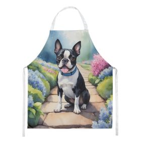 Boston Terrier Spring Path Apron Cooking Kitchen Server Baking Crafts Gardening for Adult Women Men, Unisex, Large, Multicolor (Default: Default)